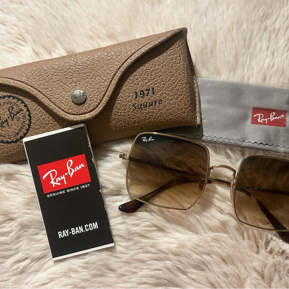 Ray-Ban Square Gold Frame Sunglasses with Brown Lenses